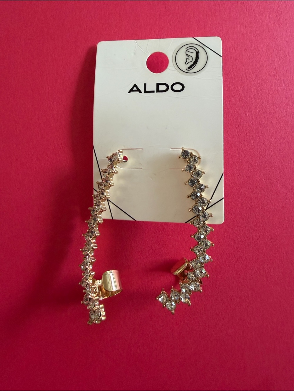 ALDO Gold Crystal Curved Hoop Earrings